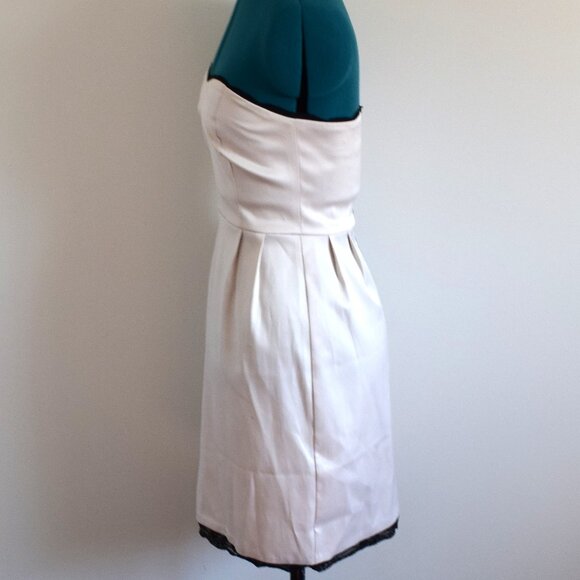 Off-White Satin Strapless Dress with Peek-a-Boo Black Lace - Picture 7 of 9